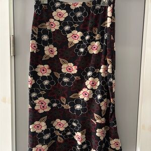 George Black Floral Maxi Skirt with Cream and Red Accents